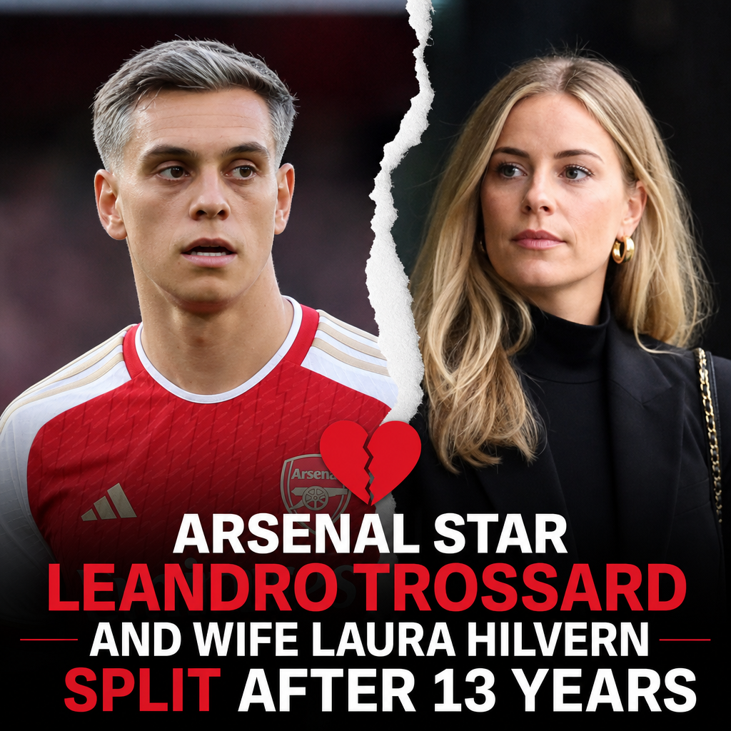 Leandro Trossard and Laura Hilvern smiling together, announcing their split after 13 years.
