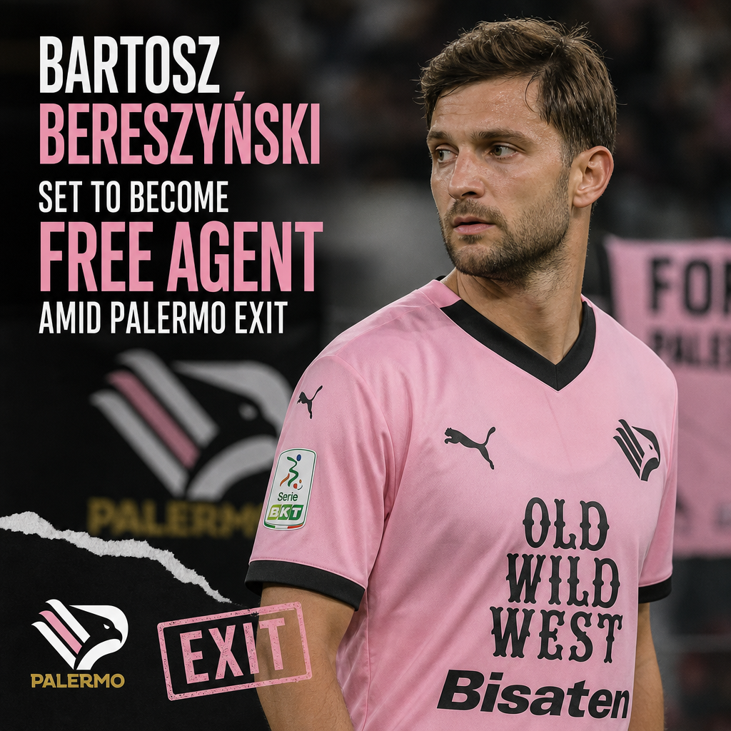 Bartosz Bereszyński in Palermo jersey, celebrating on the field, set to become a free agent.