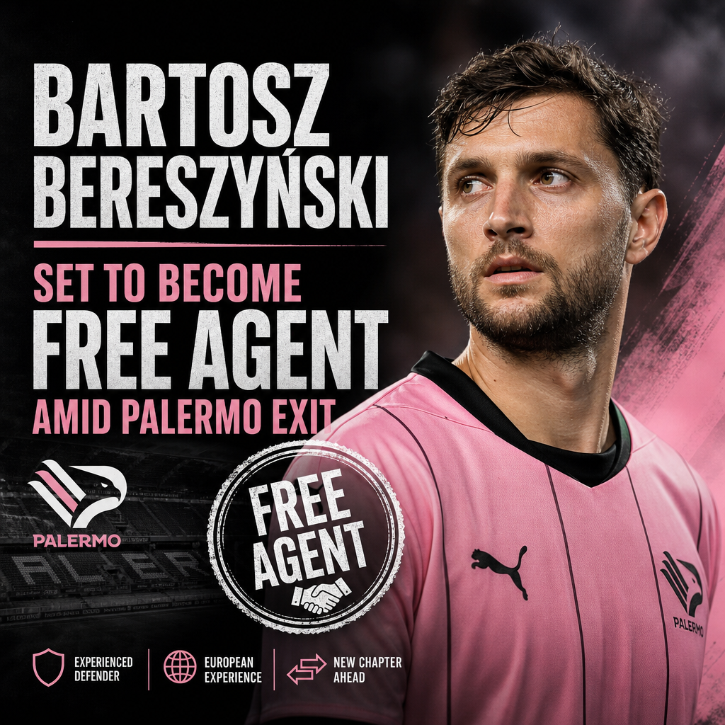 Bartosz Bereszyński in Palermo jersey, discussing his upcoming free agent status after leaving the club.