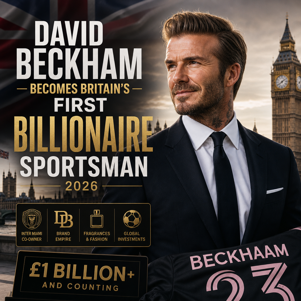 David Beckham smiling in a suit, symbolizing his status as Britain’s first billionaire sportsman in 2026.