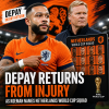Memphis Depay wearing Netherlands jersey, signaling his return from injury as Koeman announces World Cup squad.
