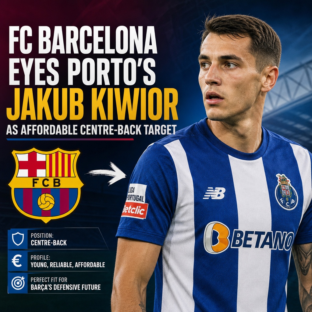 FC Barcelona considers Porto’s Jakub Kiwior as an affordable transfer target for centre-back position.