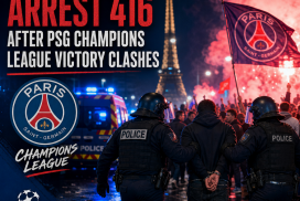 French police detain multiple individuals during post-PSG Champions League victory clashes in Paris.