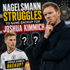 Julian Nagelsmann with a concerned expression during a press conference about Germany's midfield options.