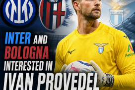 Inter Milan and Bologna logos with Lazio goalkeeper Ivan Provedel, indicating transfer interest.