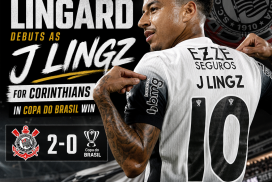 Jesse Lingard in Corinthians jersey celebrating his debut goal as "J Lingz" in Copa do Brasil win.