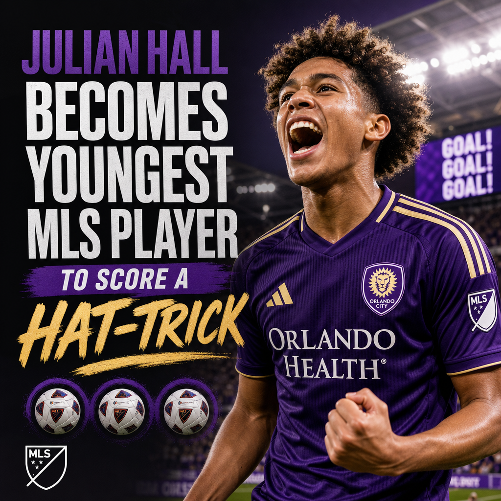 Julian Hall celebrates scoring a hat-trick, becoming the youngest MLS player to do so for Orlando City.