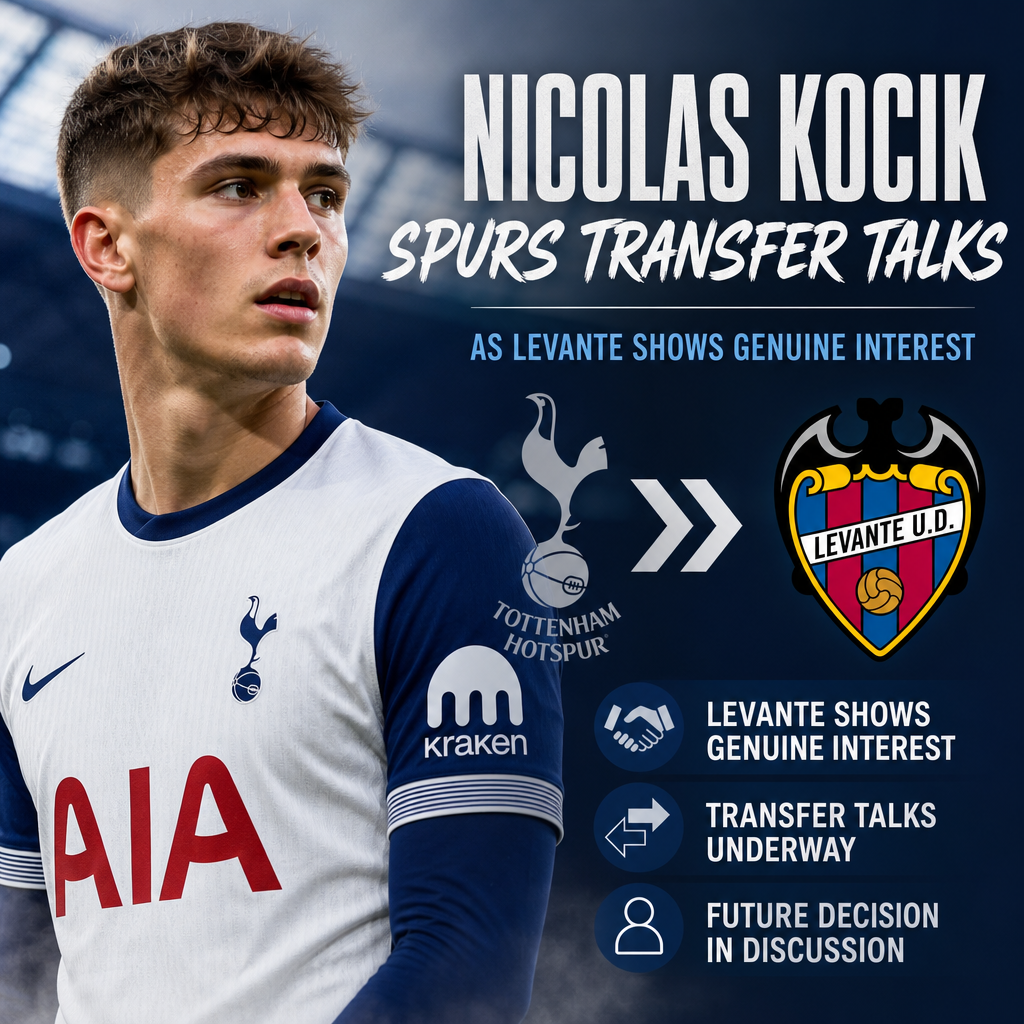 Nicolas Kocik in action, symbolizing ongoing transfer talks between Tottenham Hotspur and Levante.