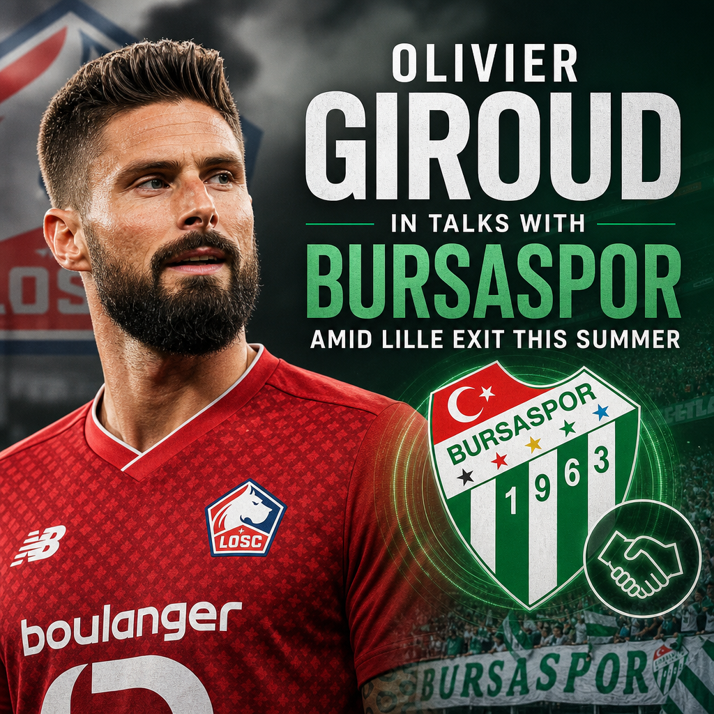Olivier Giroud in Lille jersey during a match, linked to transfer talks with Bursaspor this summer.