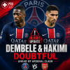 PSG players Dembele and Hakimi look concerned, highlighted as doubtful for upcoming Arsenal match.
