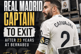 Dani Carvajal in Real Madrid jersey, signaling his departure after 23 years at Santiago Bernabeu.