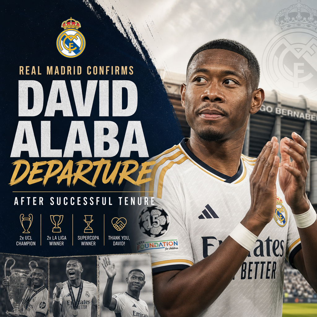 Real Madrid announces David Alaba's departure after a successful period with multiple championship titles.