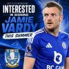 Sheffield Wednesday logo and Jamie Vardy celebrating, highlighting transfer interest this summer.