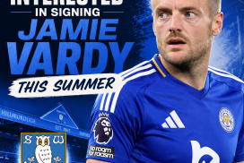 Sheffield Wednesday logo and Jamie Vardy celebrating, highlighting transfer interest this summer.