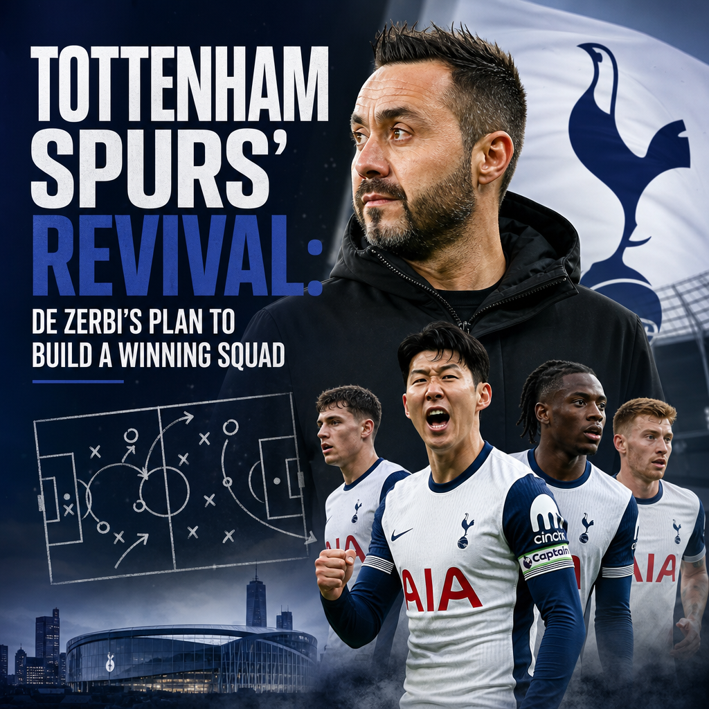 Tottenham Spurs coach De Zerbi discusses team strategy with players on the training field.