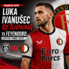 Luka Ivanušec celebrating in a Feyenoord jersey, indicating his transfer return after exiting PAOK.
