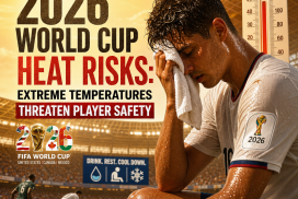 Map showing extreme heat risks across the US, Canada, and Mexico for the 2026 World Cup.