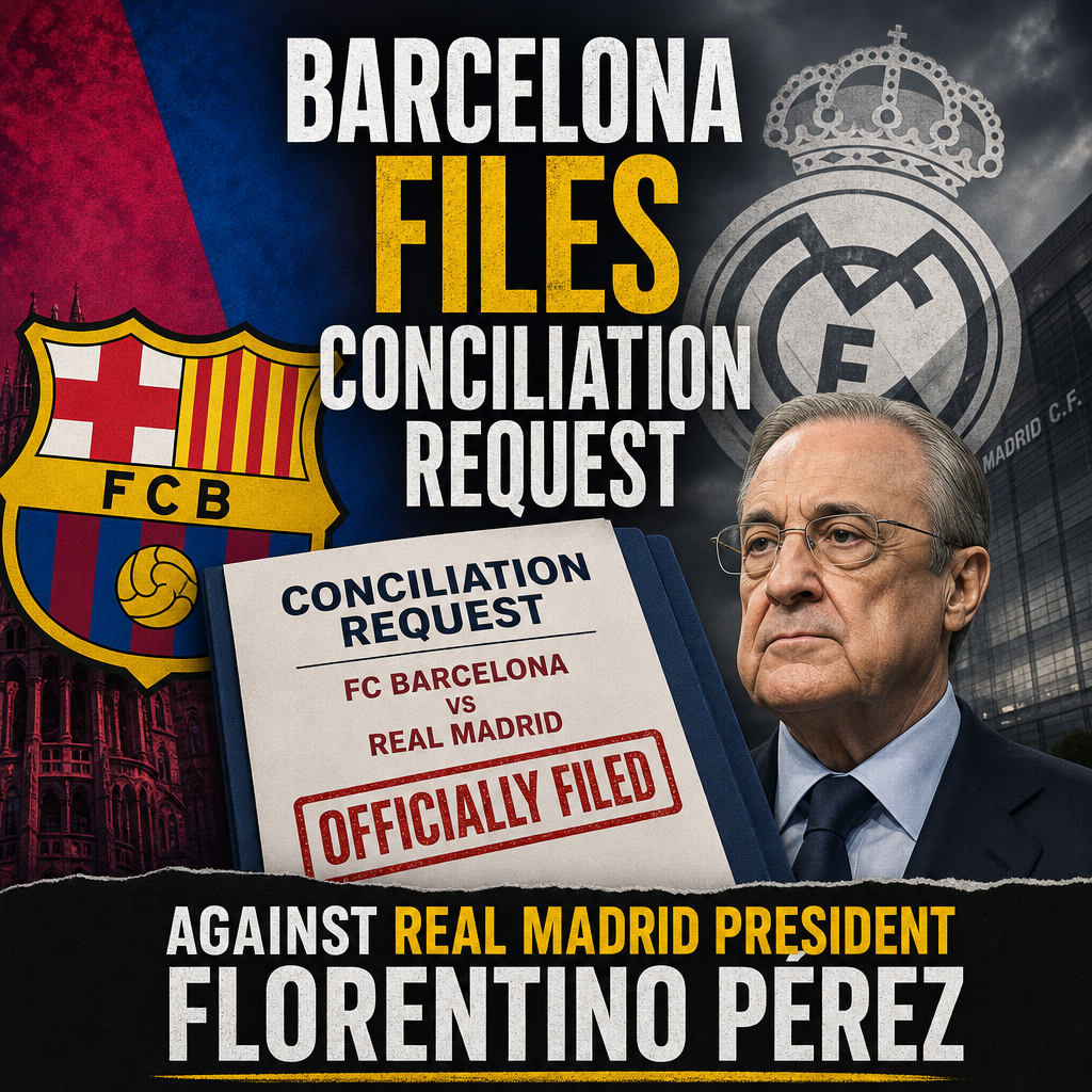 Barcelona officials submitting a conciliation request against Real Madrid president Florentino Pérez.