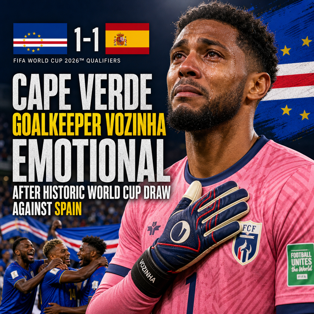 Cape Verde goalkeeper Vozinha emotional on the field after historic 1-1 draw with Spain in World Cup qualifier.