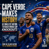 Map of Cape Verde highlighted in blue, celebrating its qualification for the FIFA World Cup 2026 knockouts.