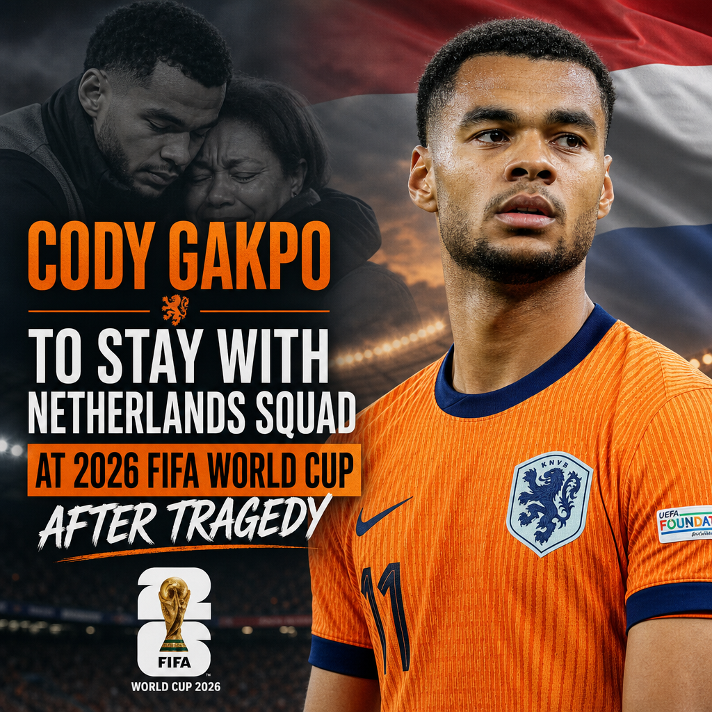 Cody Gakpo in Netherlands jersey, determined, committing to 2026 FIFA World Cup after personal loss.