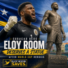 Statue of Curaçao footballer Eloy Room celebrating his World Cup heroics.