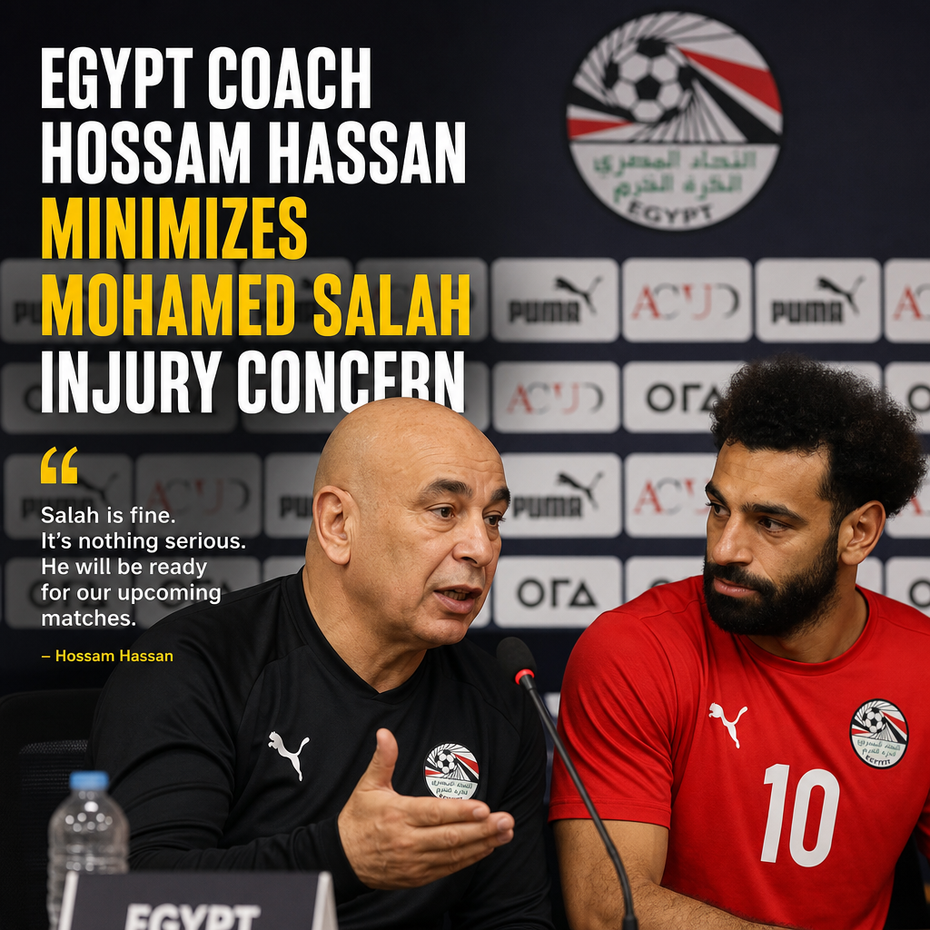 Egypt coach Hossam Hassan speaks at a press conference addressing Mohamed Salah's injury concerns.