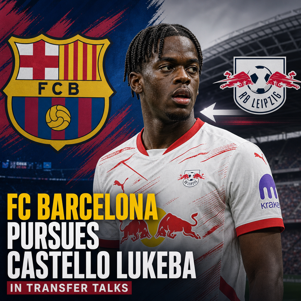 Castello Lukeba in action wearing RB Leipzig jersey during a soccer match.