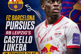 FC Barcelona and RB Leipzig representatives in a meeting, discussing transfer talks for player Castello Lukeba.