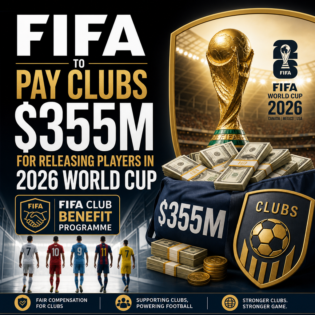 FIFA officials announcing $355 million payments to clubs for releasing players in the 2026 World Cup.