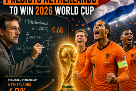 Graph showing a German mathematician's prediction with Netherlands having a 68% chance to win the 2026 World Cup.