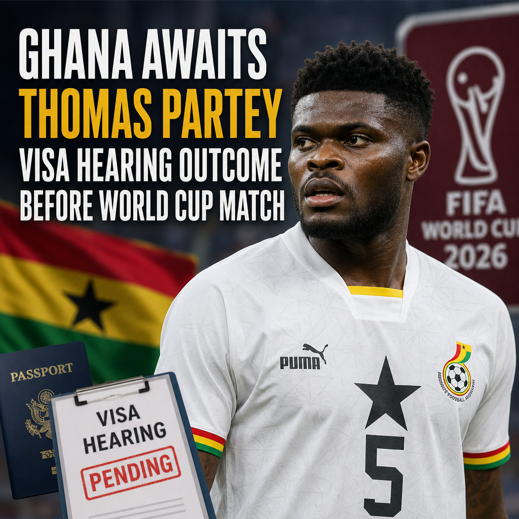 Thomas Partey stands with Ghana teammates, awaiting visa hearing outcome before FIFA World Cup 2026 match.