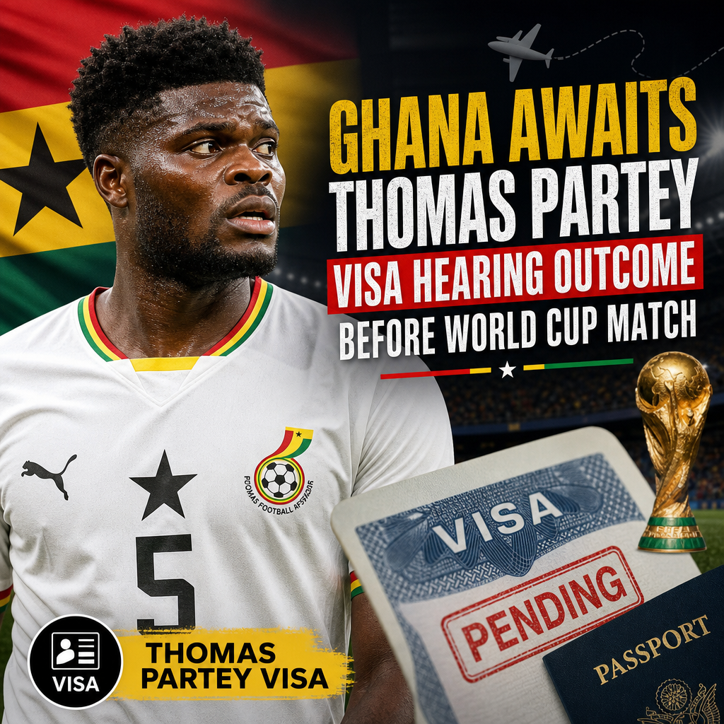 Thomas Partey in Ghana national team jersey, looking focused before a World Cup match.