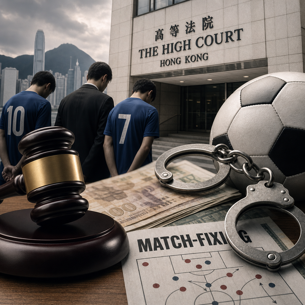Hong Kong High Court judge reading verdict in match-fixing case involving soccer players and an agent.