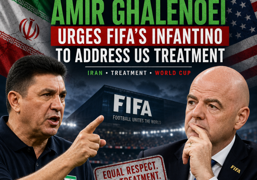Iran coach Amir Ghalenoei speaks passionately, urging FIFA's Infantino to address Iran's unfair World Cup treatment.