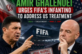 Iran coach Amir Ghalenoei speaks passionately, urging FIFA's Infantino to address Iran's unfair World Cup treatment.