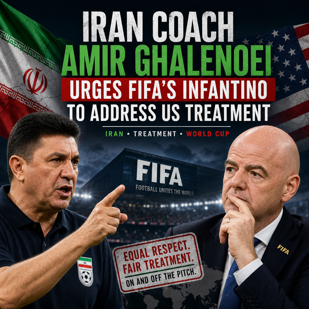 Iran coach Amir Ghalenoei speaks passionately, urging FIFA's Infantino to address Iran's unfair World Cup treatment.