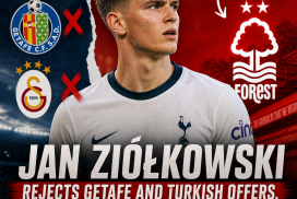 Jan Ziółkowski in a football kit, symbolizing his plans to reject offers and transfer to Nottingham Forest.