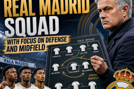 José Mourinho's Real Madrid squad plan highlighting defensive and midfield player positions on a tactical board.