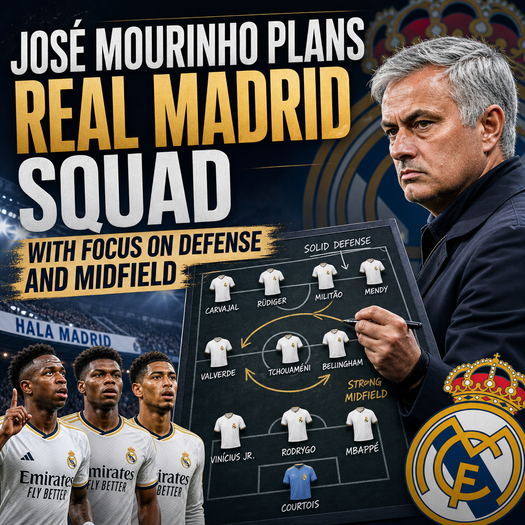 José Mourinho's Real Madrid squad plan highlighting defensive and midfield player positions on a tactical board.