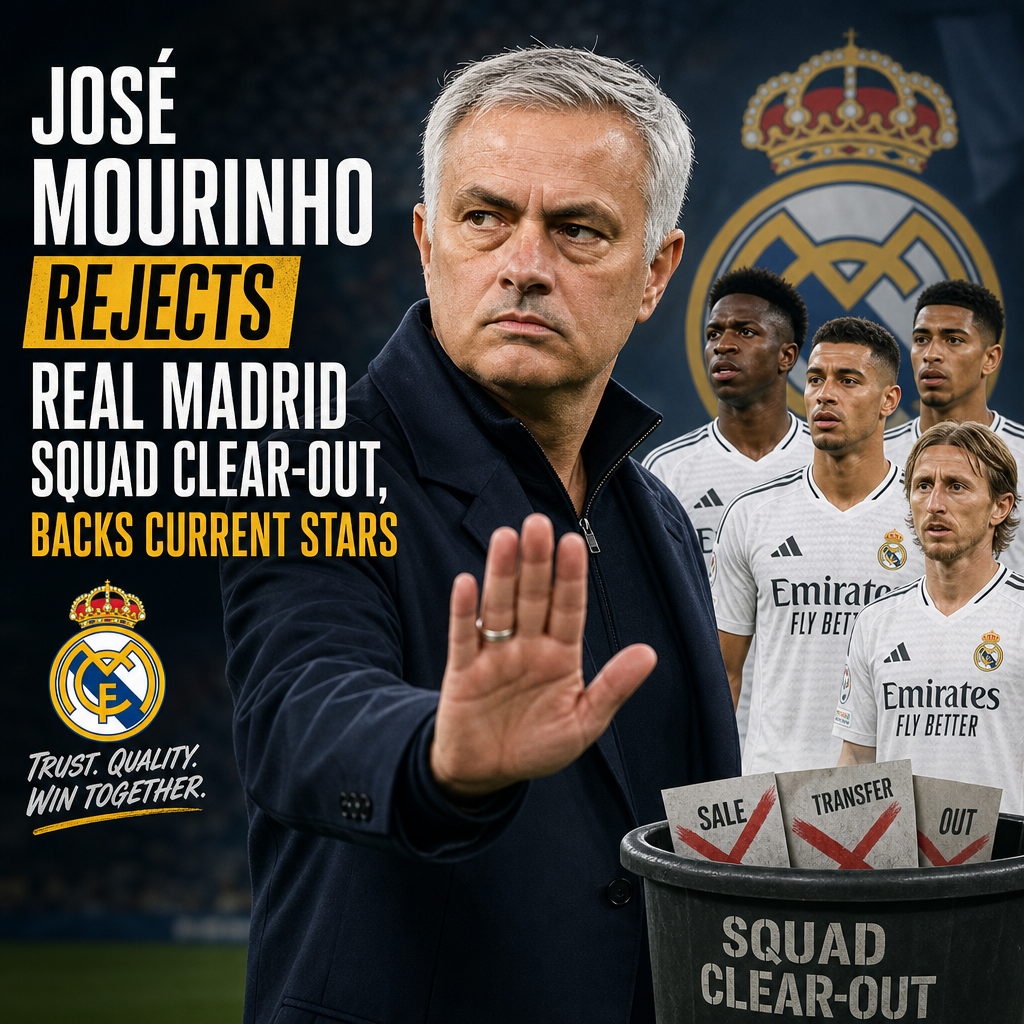 José Mourinho speaking at a press conference, gesturing with hands, wearing a suit and tie.
