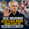 José Mourinho speaking at a press conference, expressing support for Real Madrid's current squad.
