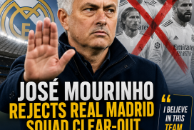 José Mourinho speaking at a press conference, expressing support for Real Madrid's current squad.