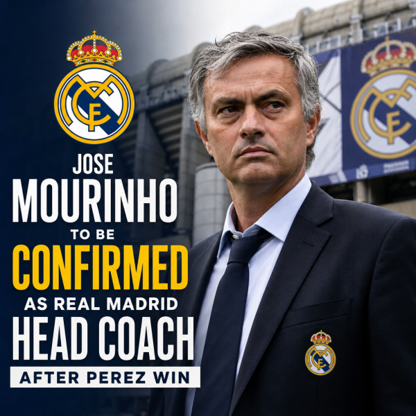 Jose Mourinho speaking at a press conference, likely being confirmed as Real Madrid head coach.
