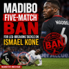 Football player Madibo reacts after receiving a five-match ban for a dangerous tackle on Ismael Kone.