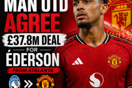 Manchester United and Atalanta officials shaking hands after agreeing Éderson's £37.8M transfer deal.