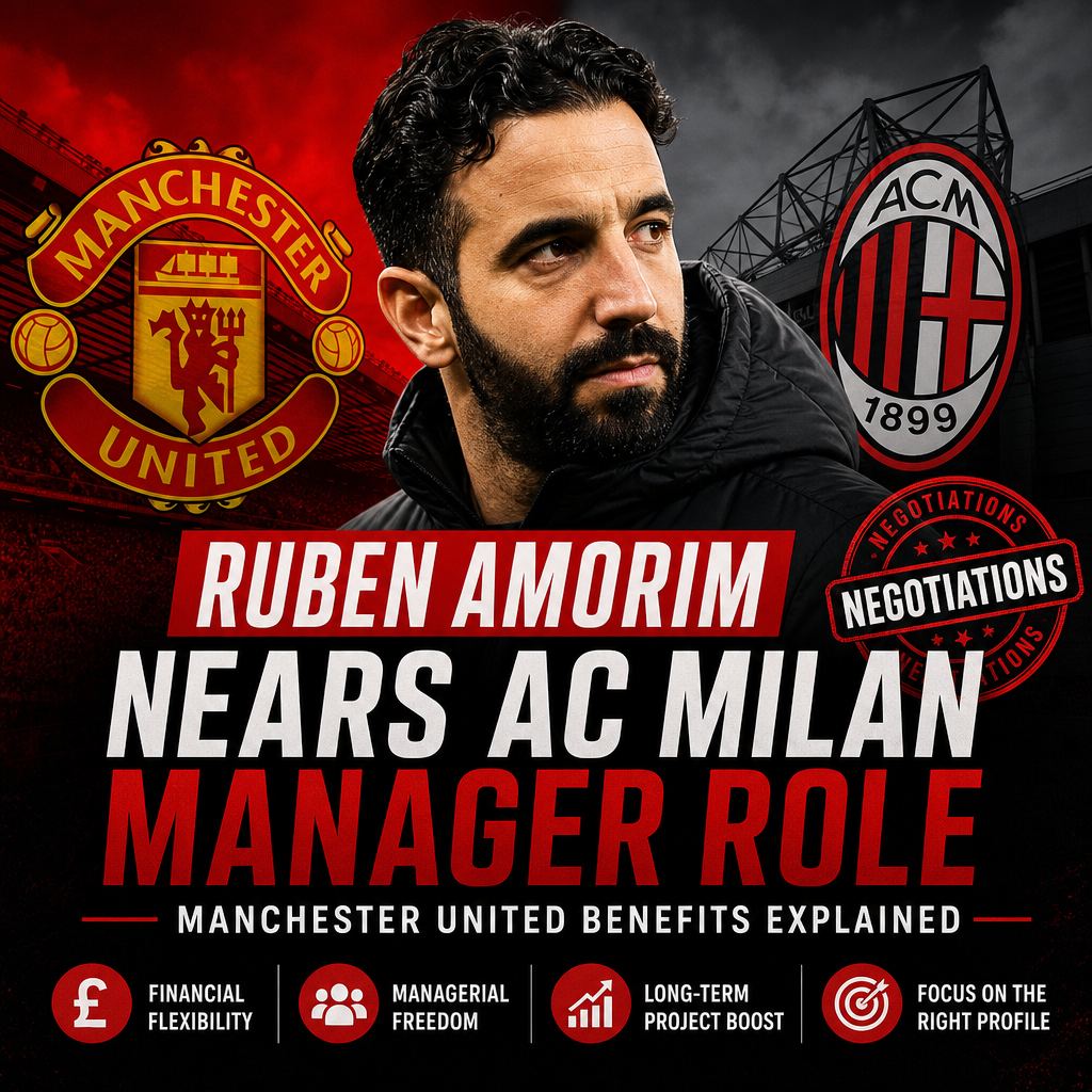 Ruben Amorim shortly becoming AC Milan manager, highlighting possible benefits for Manchester United.