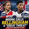 Luka Modric and Jude Bellingham stand face to face before the Croatia vs England football match.
