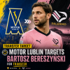 Bartosz Bereszyński in Palermo jersey, with Motor Lublin logo, illustrating transfer target news.