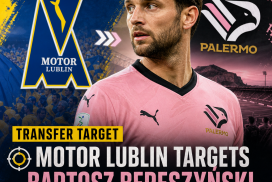Bartosz Bereszyński in Palermo jersey, with Motor Lublin logo, illustrating transfer target news.